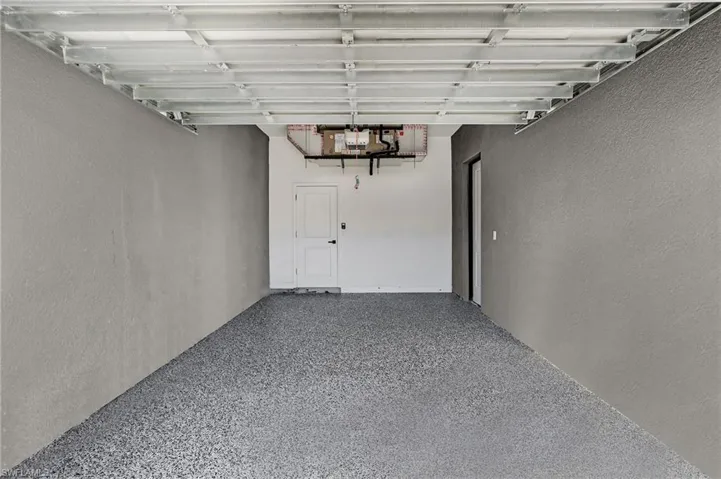 Garage with a textured wall