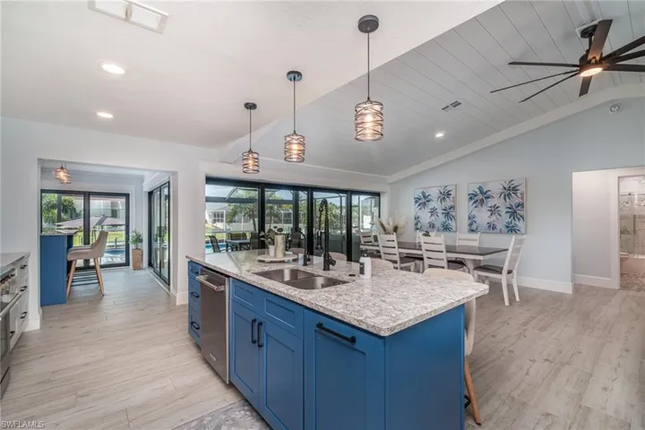 Kitchen Island with pendant lighting