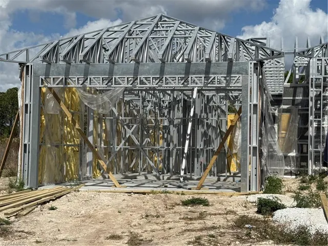 Under construction photos showing steel frame construction