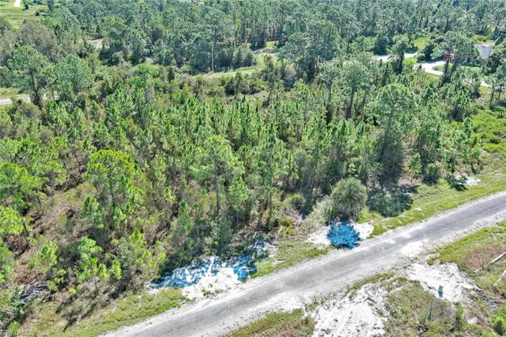 Aerial view of property and surrounding area featuring a forest