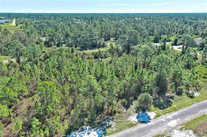Aerial view of property's location with a heavily wooded area