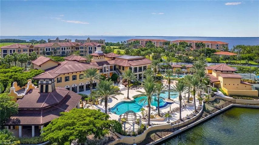 Aerial view with a residential view and a water view