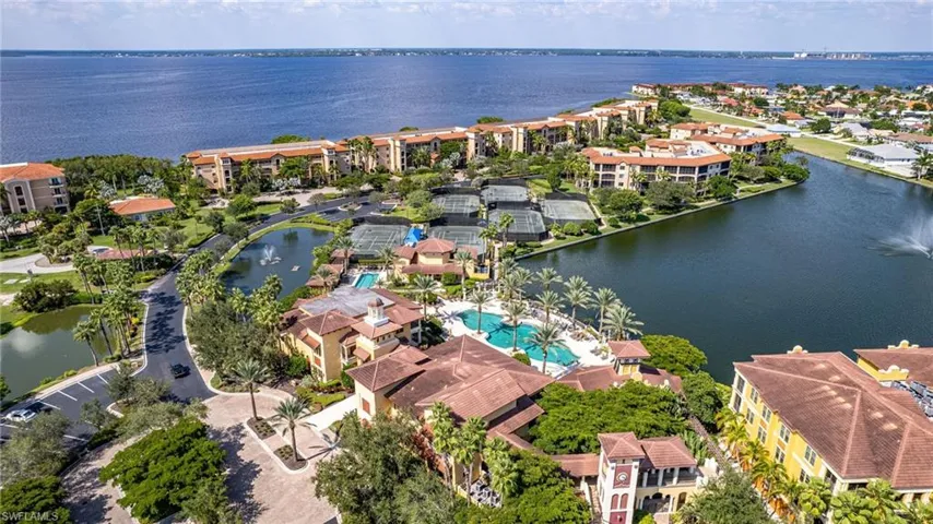 Bird's eye view with a water view and a residential view