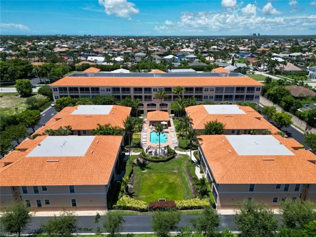 Drone / aerial view of a pool area