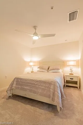 Bedroom featuring carpet floors and a ceiling fan