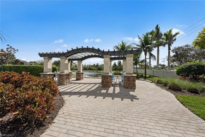 Seating area near pond