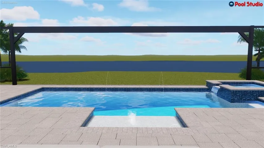 View of swimming pool with a water view, an in ground hot tub, and a patio