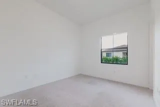 Unfurnished room with light carpet and baseboards