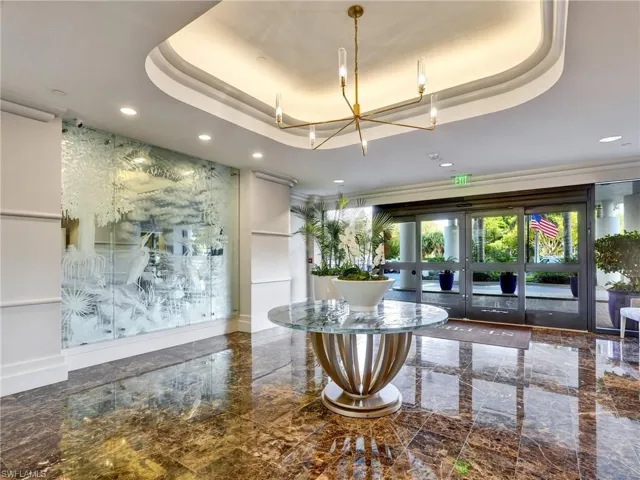 Building lobby featuring recessed lighting