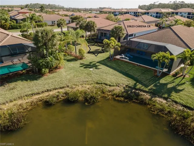 Lake with view to the large back yard