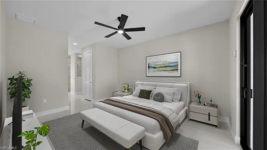 Bedroom featuring recessed lighting and ceiling fan