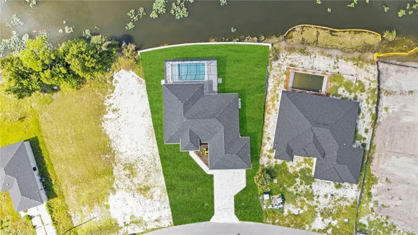 Aerial view of a nearby body of water