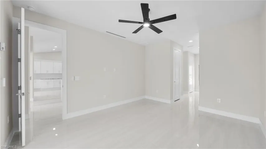 Unfurnished room featuring recessed lighting and ceiling fan