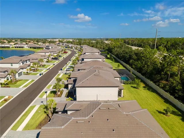 Aerial perspective showcasing a residential community with contemporary homes
