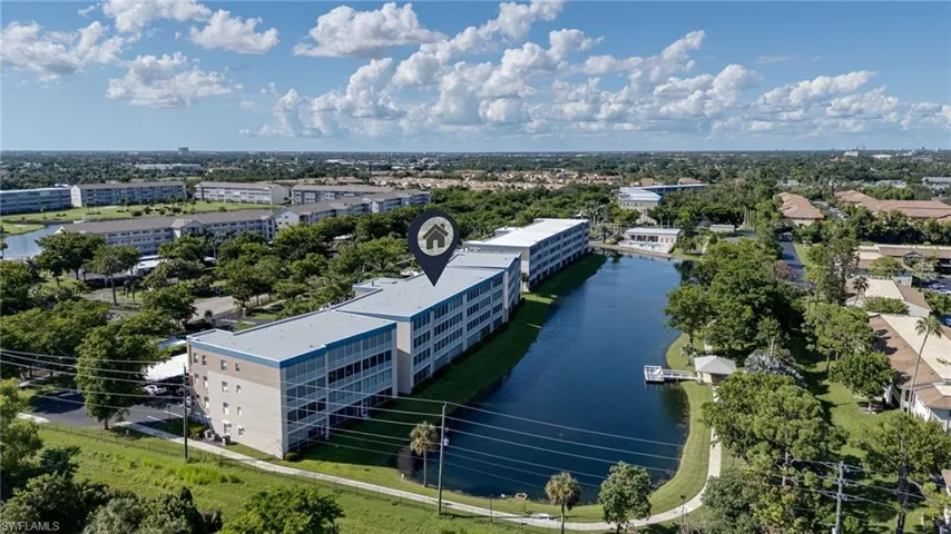 Aerial view of a nearby body of water