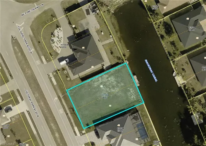Aerial overview of property's location featuring property parcel outlined