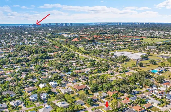 Aerial view of property's location to Estero Blvd / Barefoot Beach