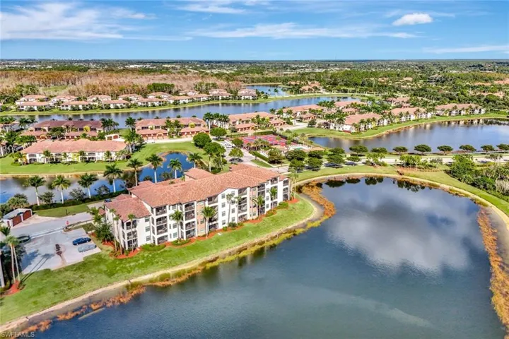 Aerial view of a nearby body of water