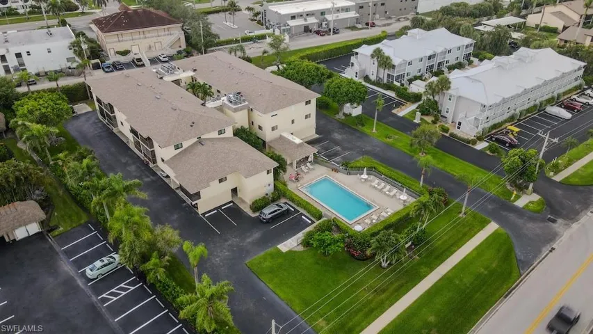 Aerial view of a pool