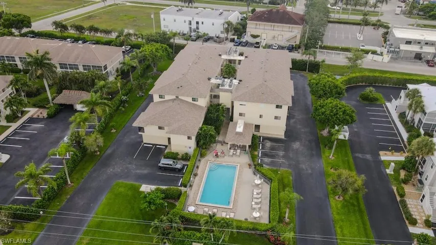 Aerial view of a pool
