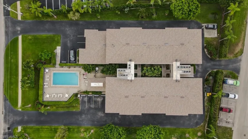 Aerial view of a pool