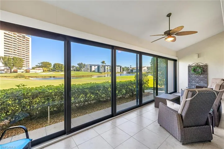 Enclosed lanai with a water view