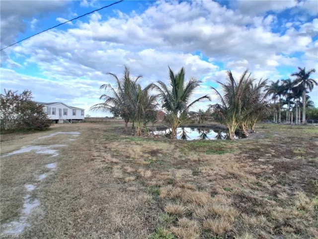 View of yard with a water view