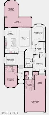 Additional Highlights Include: Tray ceiling at great room/primary suite/formal dining, bedroom 3 with bath 3 in place of flex, pocket sliding glass door at great room, tandem garage, gourmet kitchen, 8' interior doors, covered outdoor living, and outdoor kitchen rough-in only.