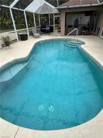 Outdoor pool with a sunroom, a patio, and a lanai