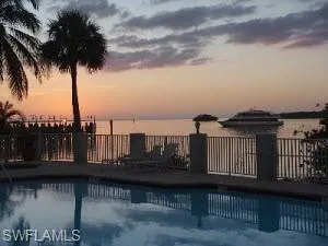 Outdoor pool at sunset