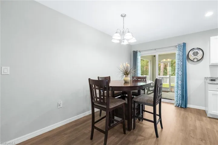 Dining room featuring a notable chandelier and wood-type flooring