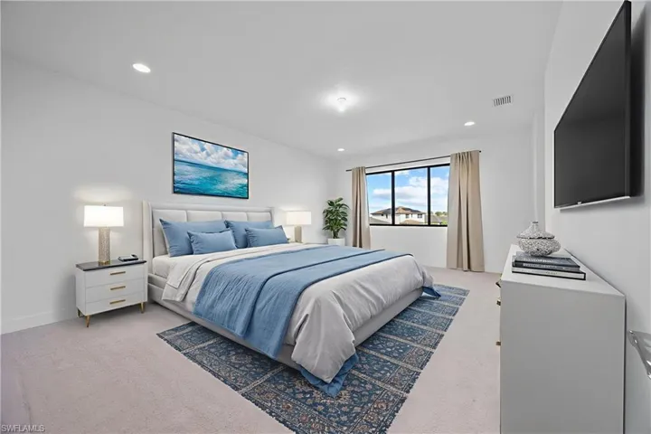 Virtually staged primary bedroom