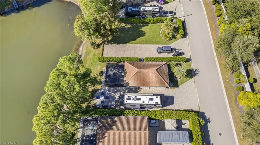Aerial view of a nearby body of water