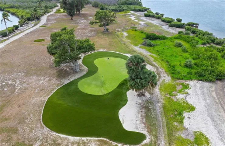 GOLF - The property features a well-maintained golf course green with sand traps, surrounded by mature trees and natural landscaping
