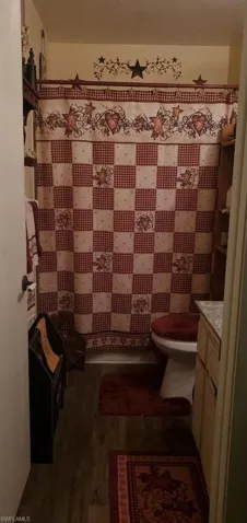 1021 Bathroom featuring hardwood / wood-style floors, toilet, and vanity