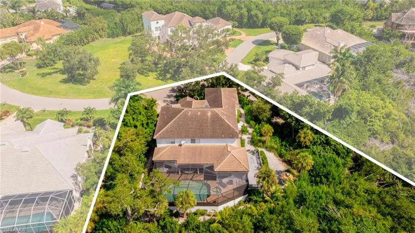Aerial perspective of suburban area with property parcel outlined