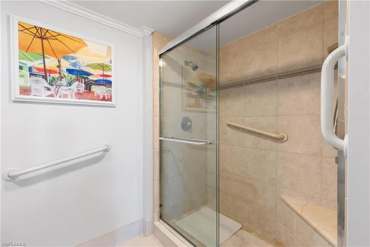 Updated walk in shower in primary bathroom