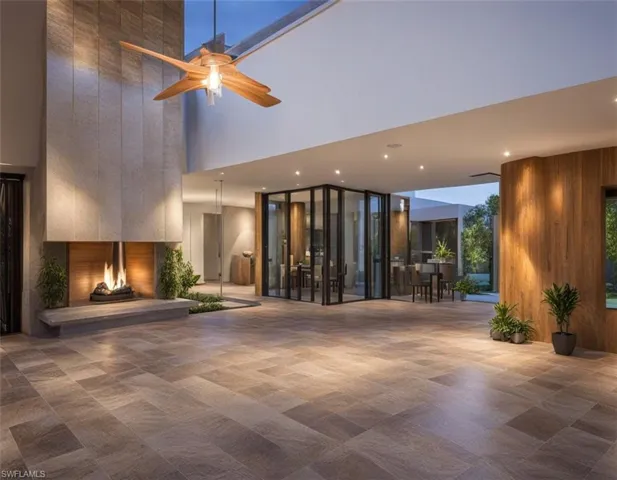 Digital RenderingCommunity lobby featuring wood walls and a high ceiling