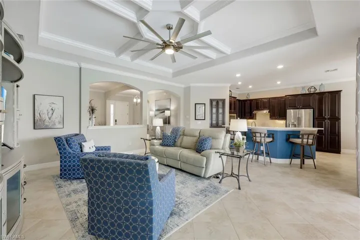 Great Room with Custom Tray Ceiling Moldings