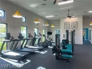 Workout area with a ceiling fan