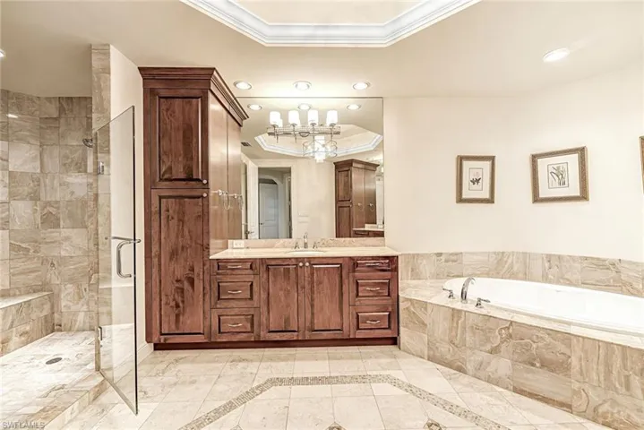 In addition to the soaking tub, there is also a large walk-in shower.