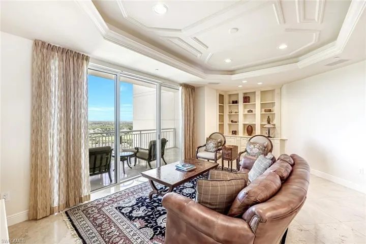 Sitting area opens to  a balcony overlooking the eastern sky.