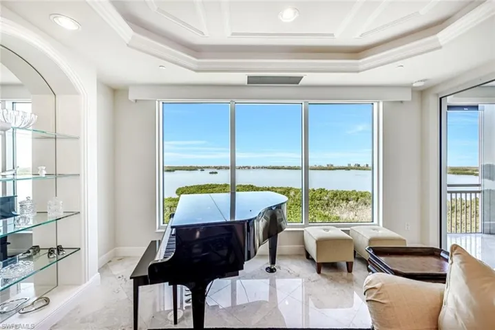 This room overlooks the Estero Bay and the Gulf beyond.