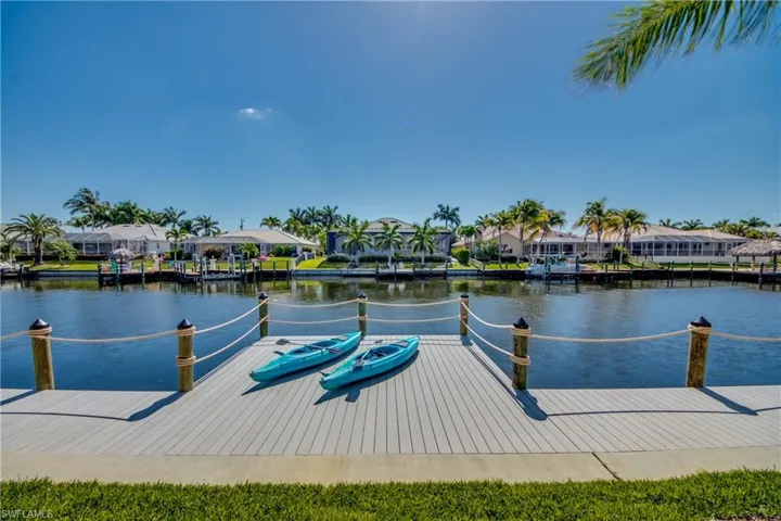 Dock area with a residential view and a water view