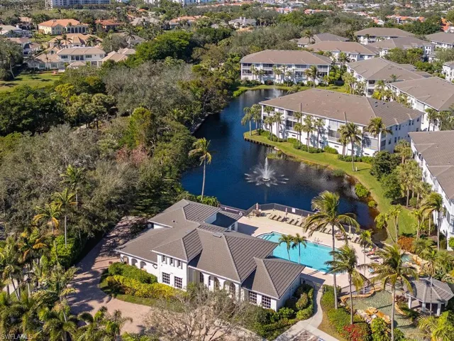 Aerial view of Breakwater clubhouse and building 830 in top left