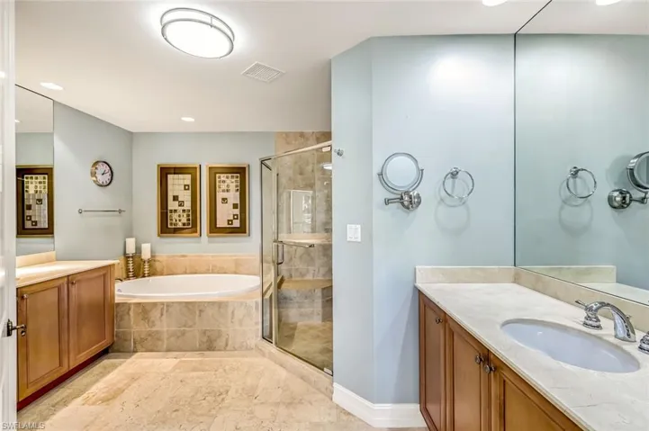 Primary Bath with Dual Sinks and Separate Shower