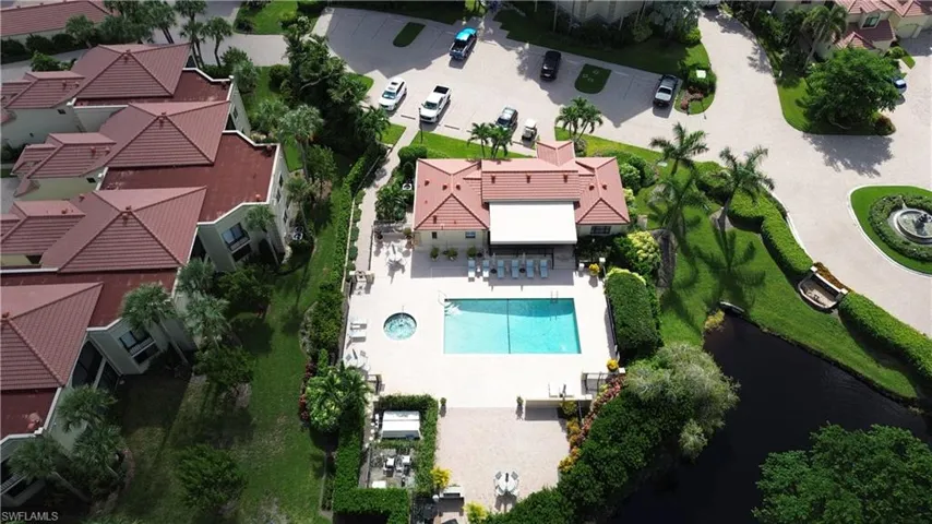Drone / aerial view of a pool area