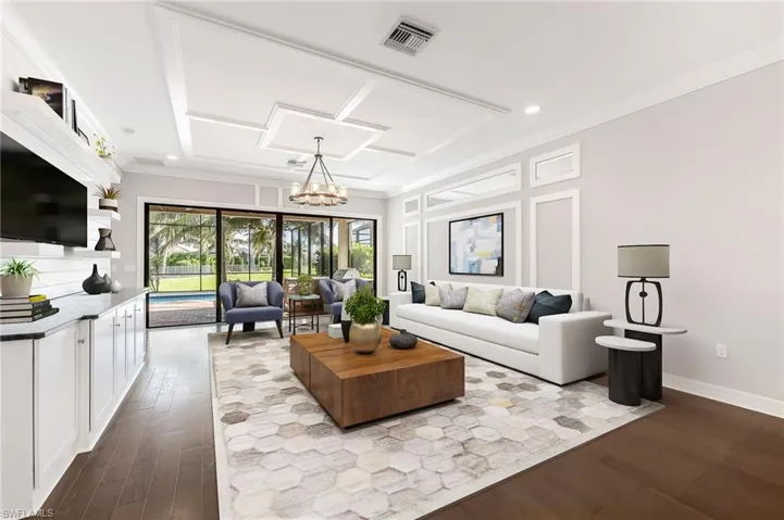 Spacious great room with custom accents (virtually staged)