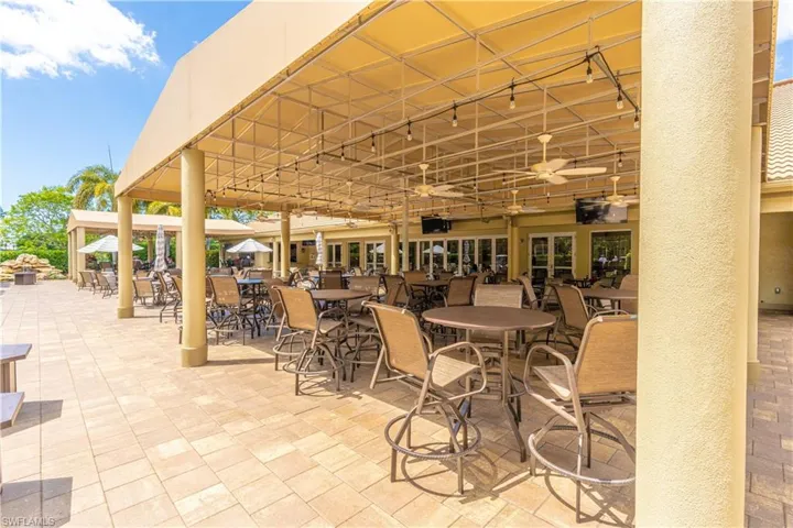 View of patio with ceiling fan