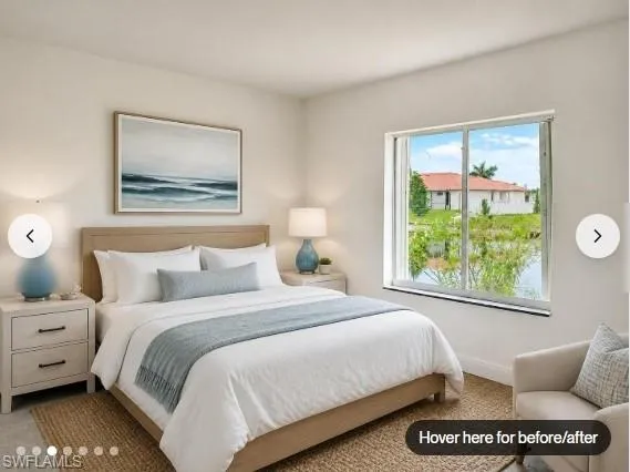 Staged pic - large window with a water feature backdrop